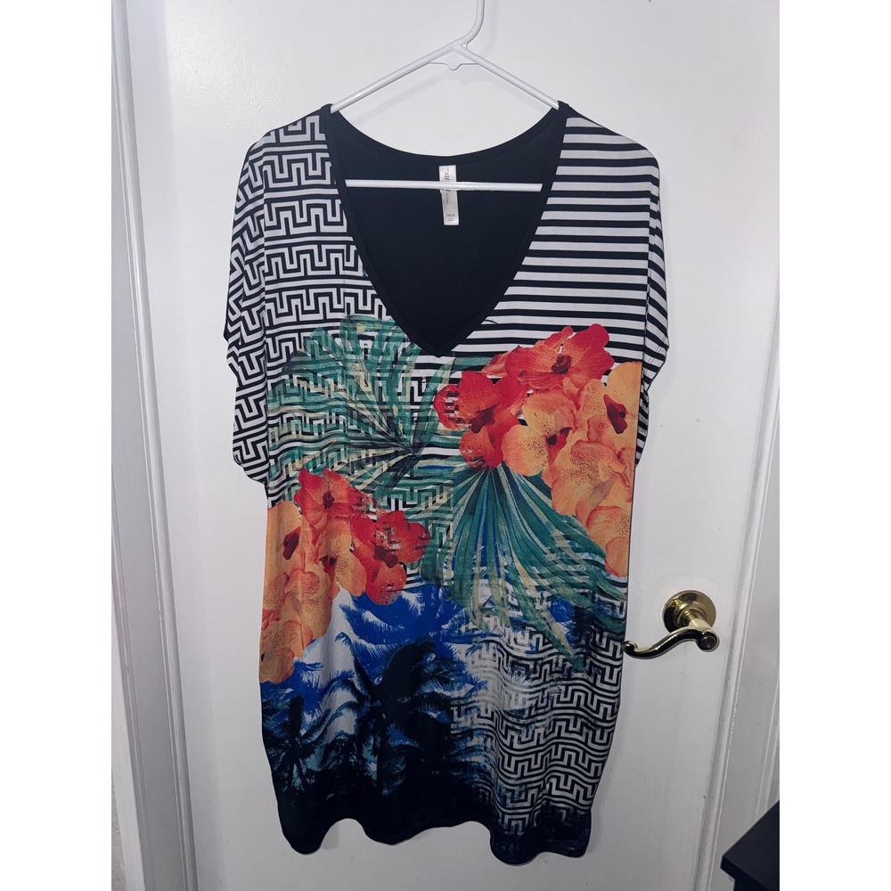 Swim by Cacique Tropical Geometric Floral V-Neck Swim Cover Up Dress 18/20